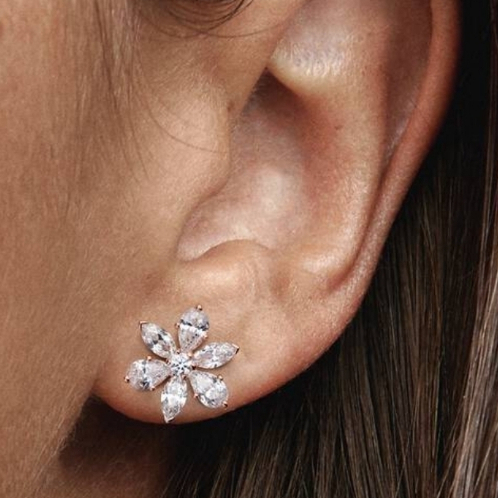 Authentic NEW Pandora Sparkling Herbarium Cluster Stud Earrings 14KRG CZ - Picture 3 of 9